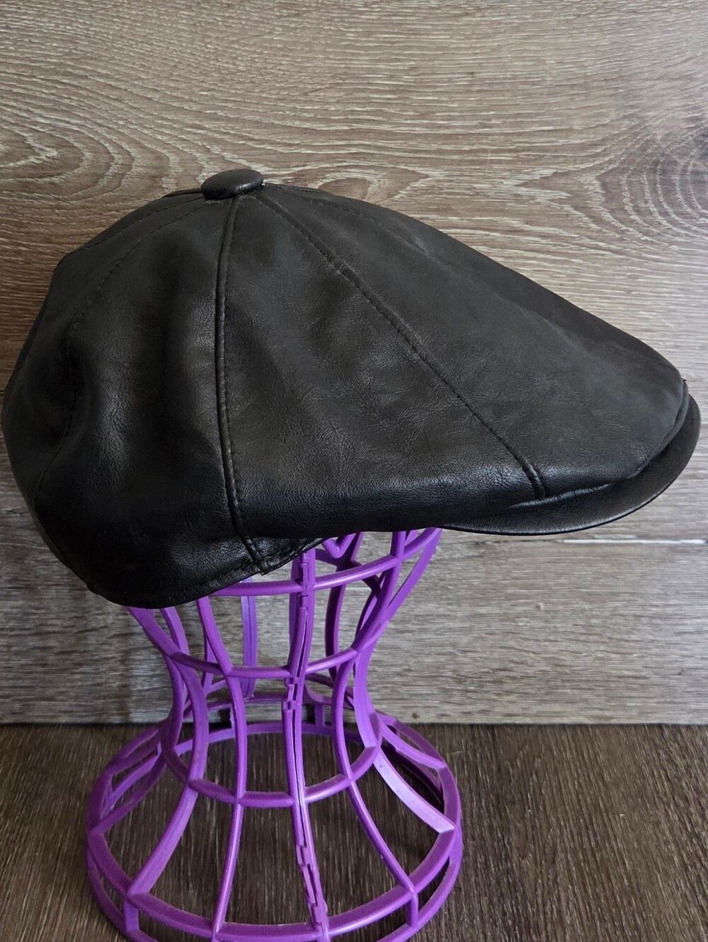 Stetson Black Faux Leather Newsboy Cap XL